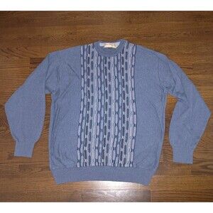 Norm Thompson Sweater Mens Large Blue 3D Coogi-Style Embroidered  w/ Flaws